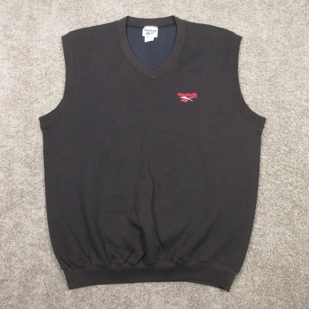 Vintage Reebok Vest Mens XL Black Fleece Sweatshirt Sweater Embroidered USA